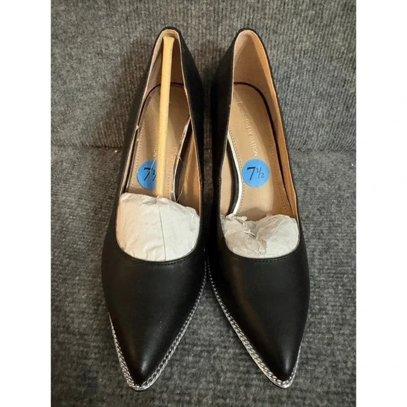 BCBGeneration Black Pointed Toe Pumps Silver Chain Trim Stiletto Heels Size 7.5 - Picture 4 of 9
